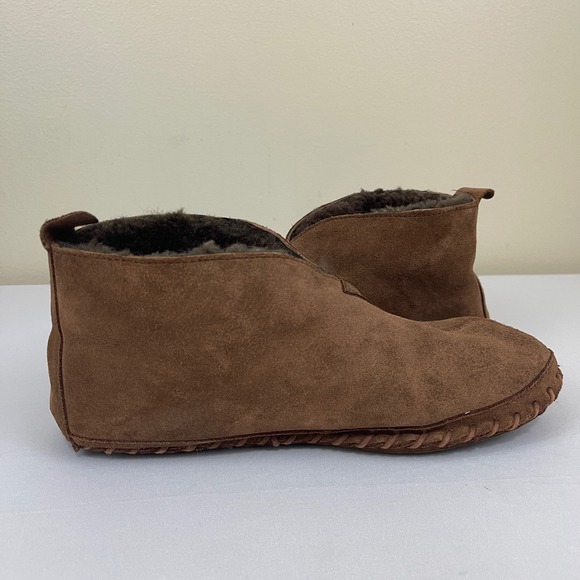 LL Bean Wicked Good Slippers Suede Leather‎ Shearling Lined Ankle Brown Mens 9 M